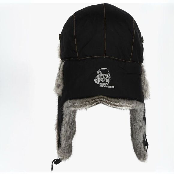 Mad Bomber Original Hat in Black with Rabbit Fur Trim Small - Picture 1 of 13